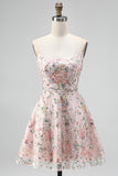 Sequin Blush Strapless A Line Short Homecoming Dress