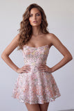 Sequin Blush Strapless A Line Short Homecoming Dress