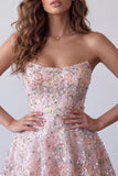 Sequin Blush Strapless A Line Short Homecoming Dress