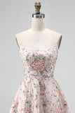 Sequin Blush Strapless A Line Short Homecoming Dress