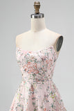 Sequin Blush Strapless A Line Short Homecoming Dress