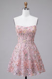 Sequin Blush Strapless A Line Short Homecoming Dress