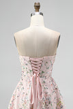 Sequin Blush Strapless A Line Short Homecoming Dress