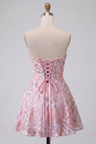 Sequin Blush Strapless A Line Short Homecoming Dress