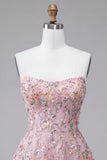 Sequin Blush Strapless A Line Short Homecoming Dress