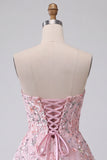 Sequin Blush Strapless A Line Short Homecoming Dress