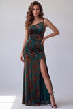 One Shoulder Dark Green Burnout Velvet Bridesmaid Dress with Slit