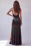One Shoulder Dark Green Burnout Velvet Bridesmaid Dress with Slit
