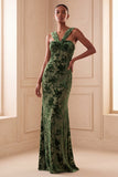 Eucalyptus Burnout Velvet Ruched Sheath Long Formal Dress