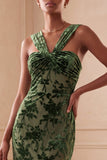 Eucalyptus Burnout Velvet Ruched Sheath Long Formal Dress