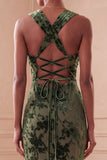 Eucalyptus Burnout Velvet Ruched Sheath Long Formal Dress