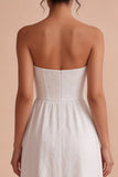 Strapless White Jacquard Corset A Line Engagement Dress with Slit