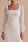 Modest White Square Neck Civil Ceremony Dress with Long Sleeves