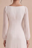 Modest White Square Neck Civil Ceremony Dress with Long Sleeves