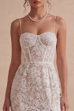 White Corset Lace Sheath Midi Engagement Dress with Slit
