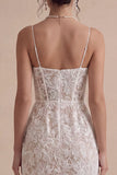 White Corset Lace Sheath Midi Engagement Dress with Slit