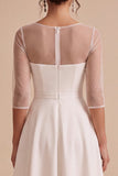 White Illusion Neck A-Line High-Low Engagement Dress with 3/4 Sleeves