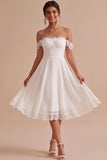 Off The Shoulder A Line White Bridal Shower Dress with Lace