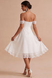 Off The Shoulder A Line White Bridal Shower Dress with Lace