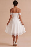 Off The Shoulder A Line White Bridal Shower Dress with Lace