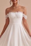 Off The Shoulder A Line White Bridal Shower Dress with Lace