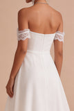Off The Shoulder A Line White Bridal Shower Dress with Lace