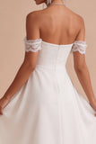 Off The Shoulder A Line White Bridal Shower Dress with Lace