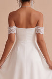 Off The Shoulder A Line White Bridal Shower Dress with Lace