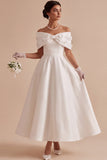 Elegant White Off The Shoulder Bow A-Line Engagement Dress with 3D Flowers
