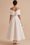 Elegant White Off The Shoulder Bow A-Line Engagement Dress with 3D Flowers