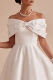 Elegant White Off The Shoulder Bow A-Line Engagement Dress with 3D Flowers