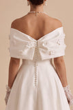 Elegant White Off The Shoulder Bow A-Line Engagement Dress with 3D Flowers