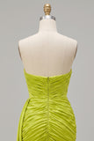 Yellow Green Strapless Ruched Bodycon Short Homecoming Dress with Sash