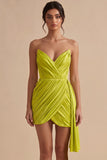 Yellow Green Strapless Ruched Bodycon Short Homecoming Dress with Sash