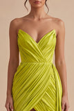 Yellow Green Strapless Ruched Bodycon Short Homecoming Dress with Sash