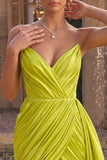 Yellow Green Strapless Ruched Bodycon Short Homecoming Dress with Sash