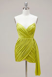 Yellow Green Strapless Ruched Bodycon Short Homecoming Dress with Sash