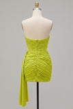 Yellow Green Strapless Ruched Bodycon Short Homecoming Dress with Sash
