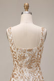 Champagne Bodycon Square Neck Beaded Sequin Homecoming Dress