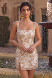 Champagne Bodycon Square Neck Beaded Sequin Homecoming Dress