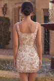 Champagne Bodycon Square Neck Beaded Sequin Homecoming Dress
