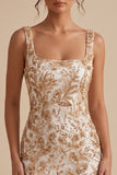 Champagne Bodycon Square Neck Beaded Sequin Homecoming Dress
