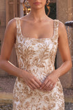 Champagne Bodycon Square Neck Beaded Sequin Homecoming Dress