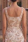 Champagne Bodycon Square Neck Beaded Sequin Homecoming Dress
