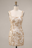 Champagne Bodycon Square Neck Beaded Sequin Homecoming Dress