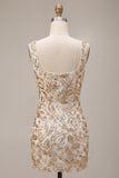 Champagne Bodycon Square Neck Beaded Sequin Homecoming Dress