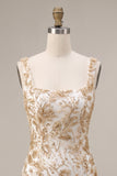 Champagne Bodycon Square Neck Beaded Sequin Homecoming Dress