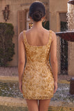 Champagne Bodycon Square Neck Beaded Sequin Homecoming Dress