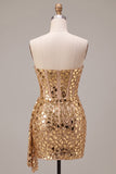 Sparkly Gold Sequin Strapless Corset Short Homecoming Dress with Sash