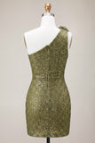 One Shoulder Dark Green Sequin Homecoming Dress
